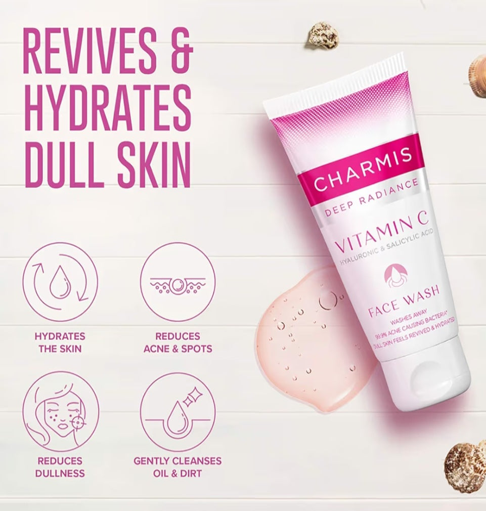 Face Wash- CHARMIS Deep Radiance Vitamin-C Hyaluronic & Salicylic Acid Face Wash which Washes Away 99% Acne Causing Bacteria and makes Dull Skin Revived & Hydrated - 50ml