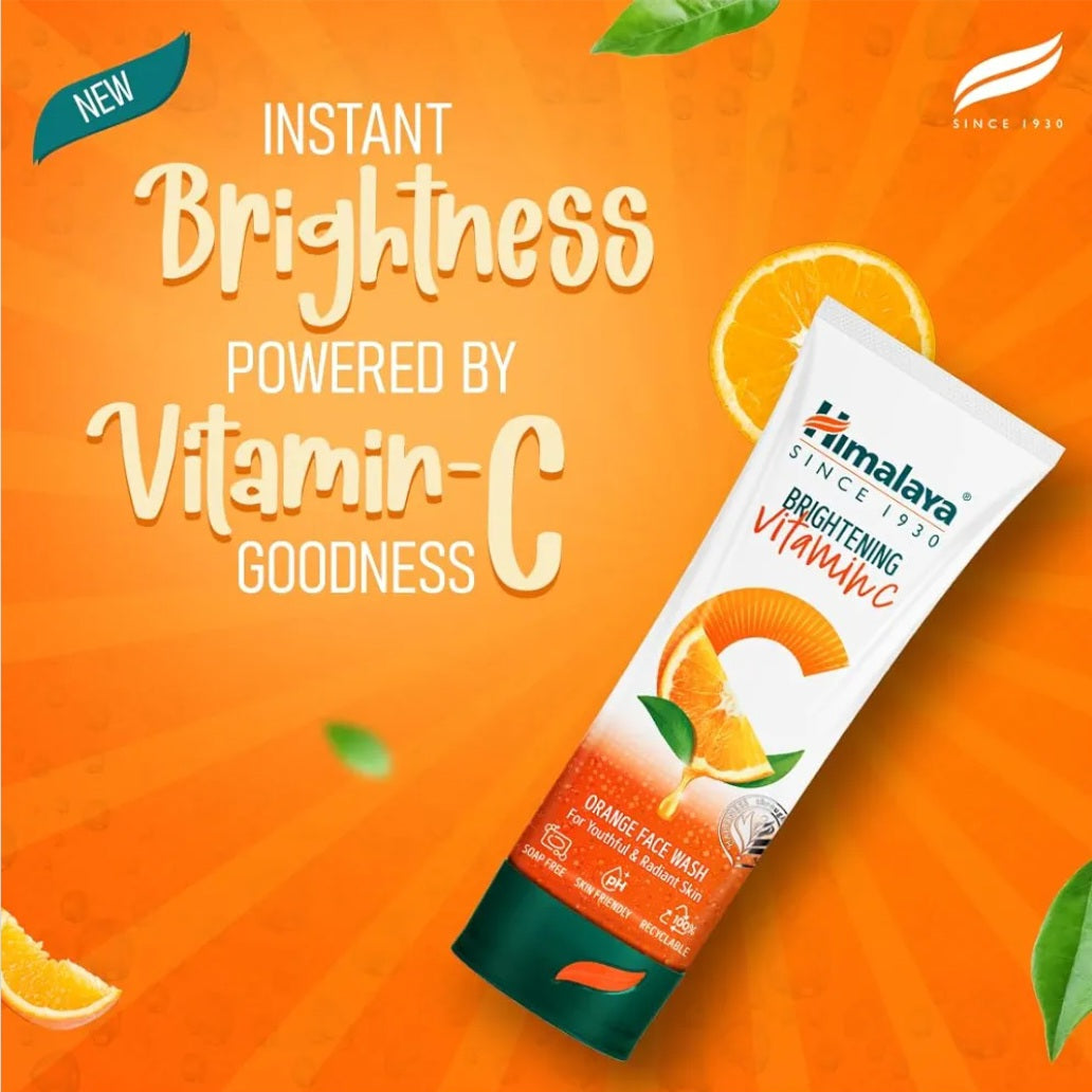 Face Wash- Himalaya Brightening Vitamin-C Orange Face Wash for Youthful & Radiant Skin - 100ml