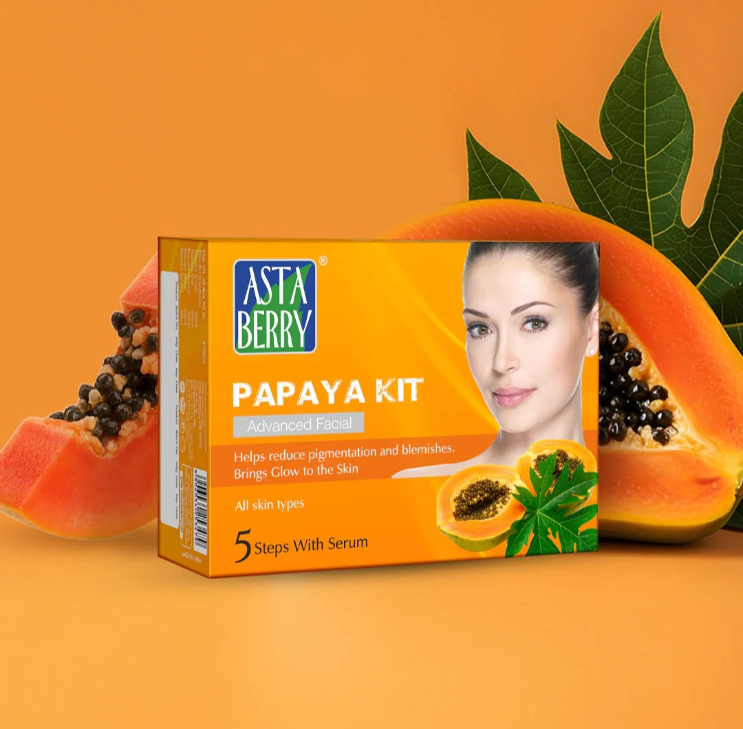 Facial Kit- Asta Berry 5 Steps (1. Cleanser, 2. Scrub, 3. Gel, 4. Creme and 5. Mask) PAPAYA Advanced Facial Kit which Helps in Reducing Pigmentation and Blemishes the Skin 100ml
