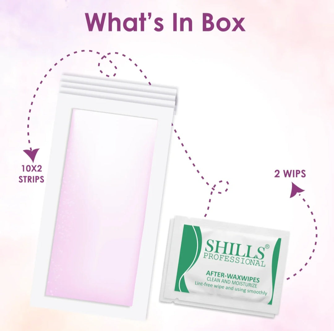 Wax Strips- SHILLS Professional's Ready to Use Wax Strips with Lavender Oil for 4 weeks Silky Smoothness - Pack of 10x2 Strips & 2 Finish Wipes