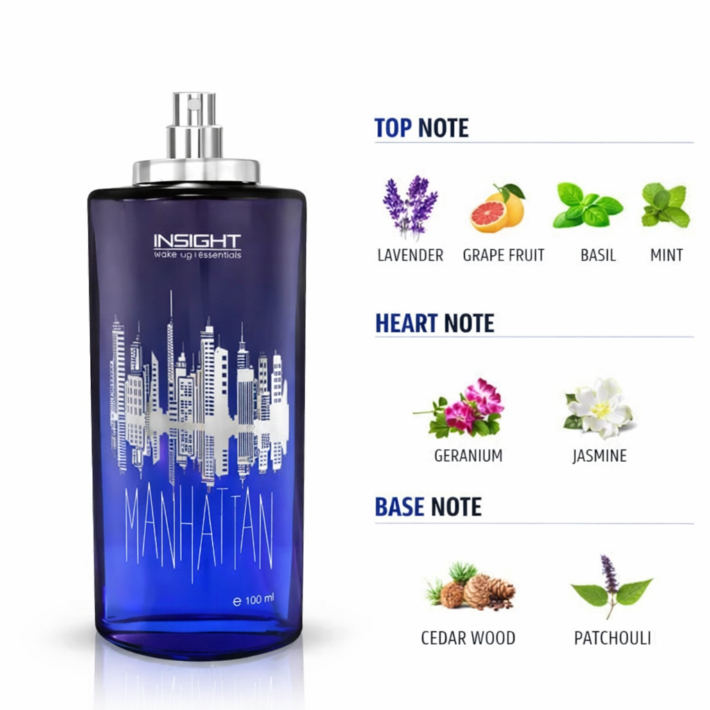 Perfumes & Deodorants- INSIGHT's MANHATTAN EDP Long-Lasting Refreshing Perfume with a Blend of Aromatic Citrus, Floral, Sandalwood, and Musk Notes - 100ml
