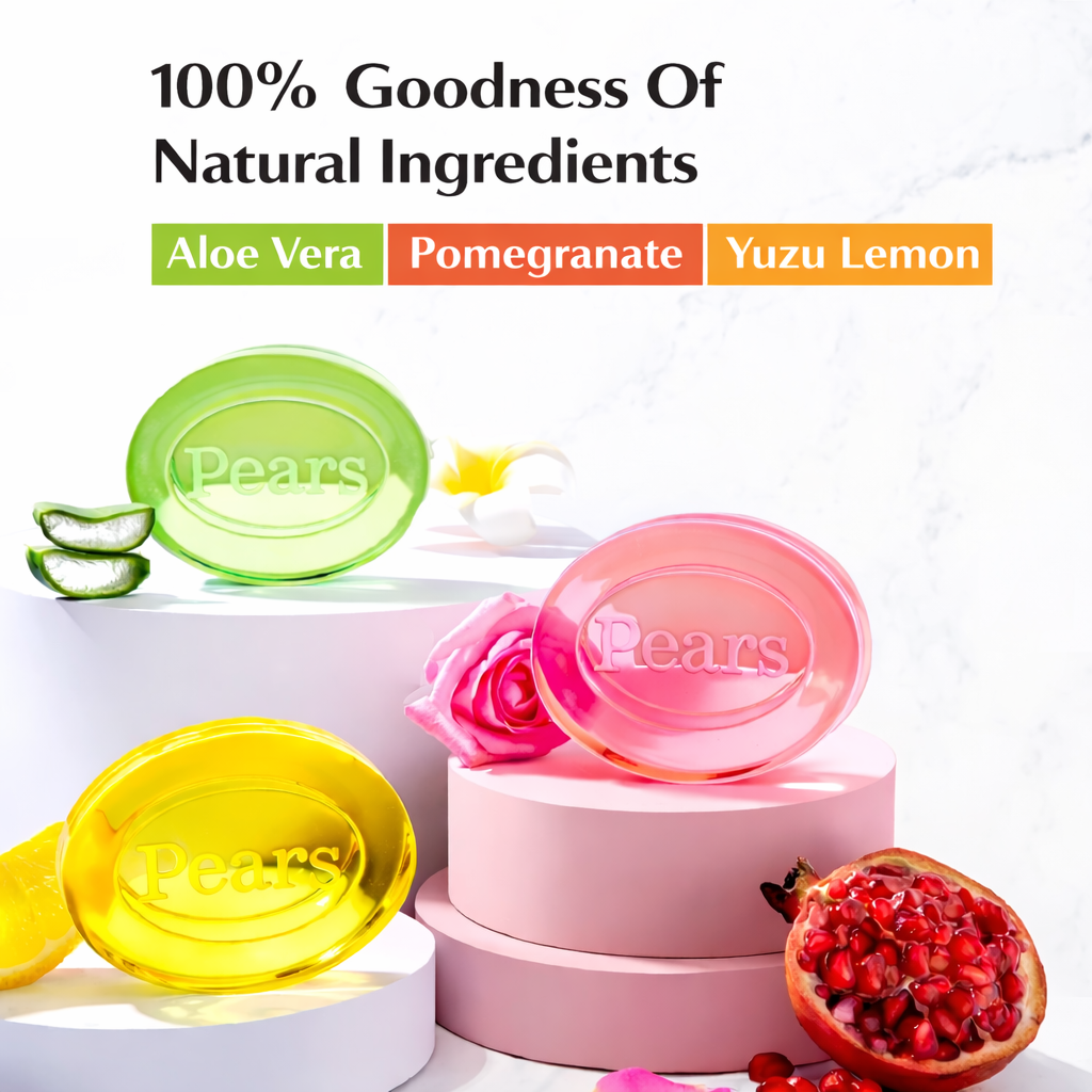Bathing Soap- Pears Glowing Skin Collection of 5 Bathing Bars (1. Vitamin-C, 2. Soft & Fresh, 3. Pure & Gentle, 4. Aloe Vera and 5. Pomegranate) enriched with 98% Pure Glycerin and Natural Oils - 625gm (125gm x 5)