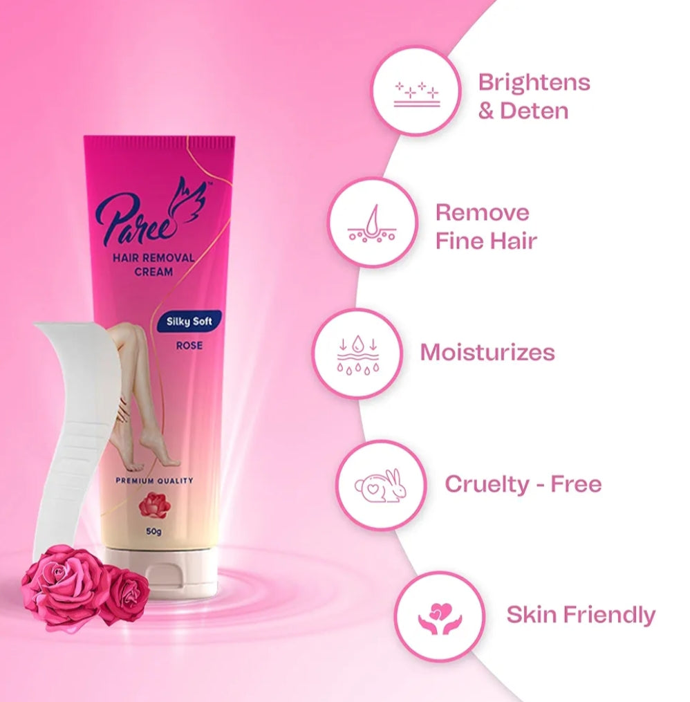 Hair Removal- Paree Premium Quality Silky Soft Hair Removal Cream with Rose Extract suitable for all skin types 50gm