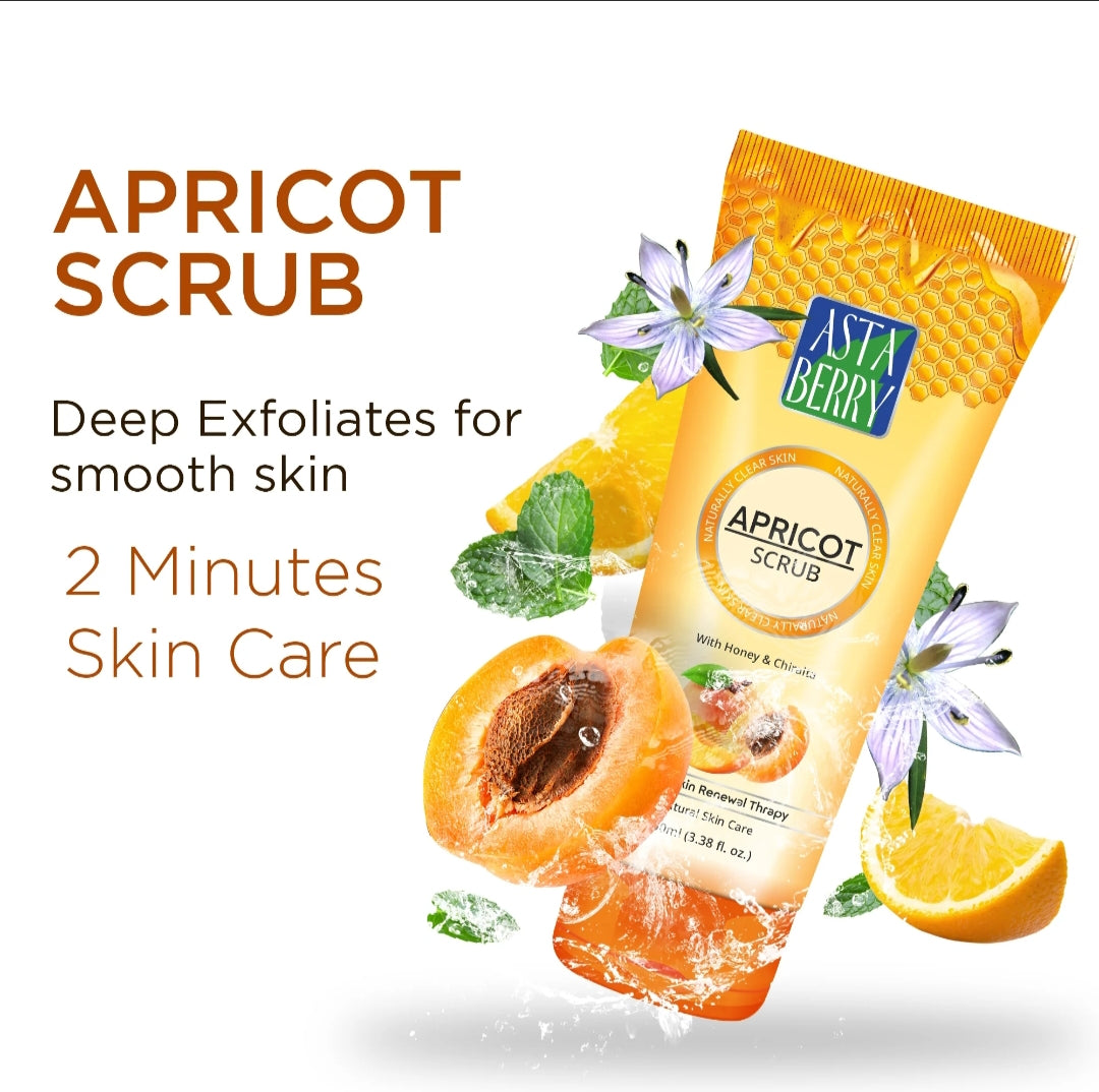 Face Scrub- Asta Berry (2 minutes Skin Renewal Therapy) Apricot Scrub with Honey, Chirchita and Walnut. Dermatologically Tested Natural Skin Care 50ml