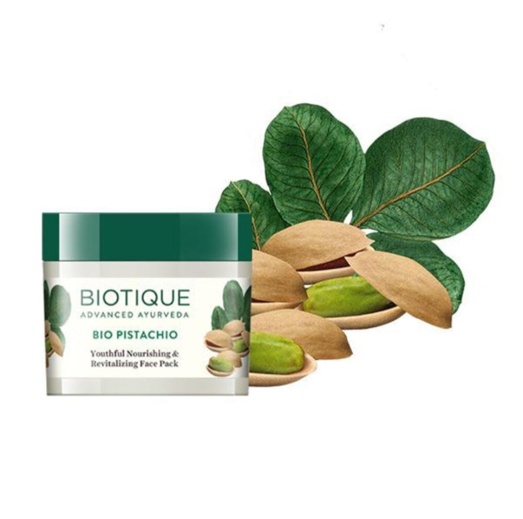 Face Pack and Face Mask- BIOTIQUE Advanced Ayurveda's Bio Pistachio Face Pack for Youthful Nourishing & Revitalizing Face - 75gm