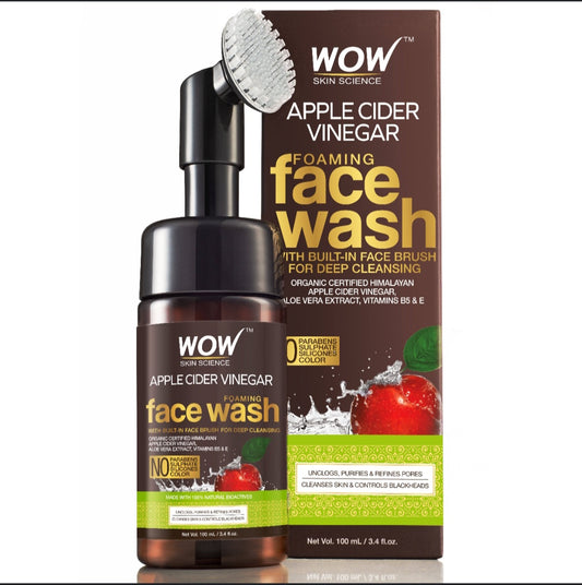 Face Wash- WOW Organic Himalayan Apple Cider Vinegar Foaming Face Wash with Aloe Vera Extract, Vitamins B5 and Vitamin-E 150ml