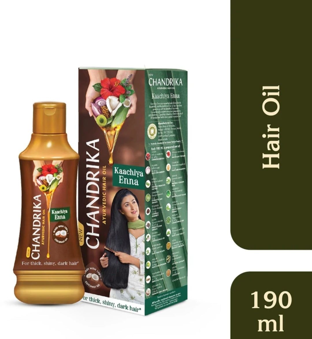 Hair Oil- Chandrika Ayurvedic Hair Oil made with 100% Coconut Oil and 20 Hand-Picked Herbs 190ml