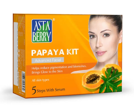 Facial Kit- Asta Berry 5 Steps (1. Cleanser, 2. Scrub, 3. Gel, 4. Creme and 5. Mask) PAPAYA Advanced Facial Kit which Helps in Reducing Pigmentation and Blemishes the Skin 100ml