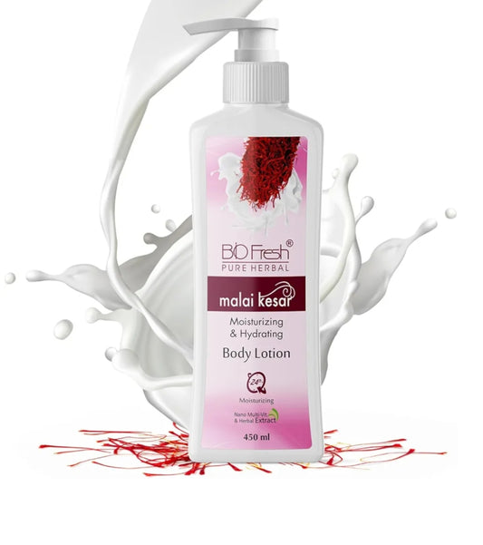 Lotions & Moisturizers- BIOFRESH PURE HERBAL'S Malai Kesar Non-Sticky & Skin Hydrating Body Lotion (24 Hour Moisturizing) 450ml