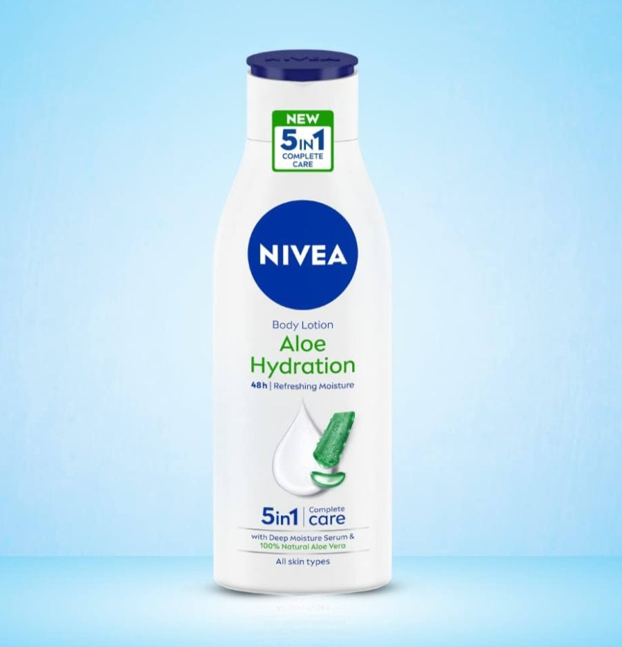 Lotions & Moisturizers- Nivea 5in1 Aloe Hydration 48 Hours Complete Care Refreshing Moisture Body Lotion for All Skin Types 75ml