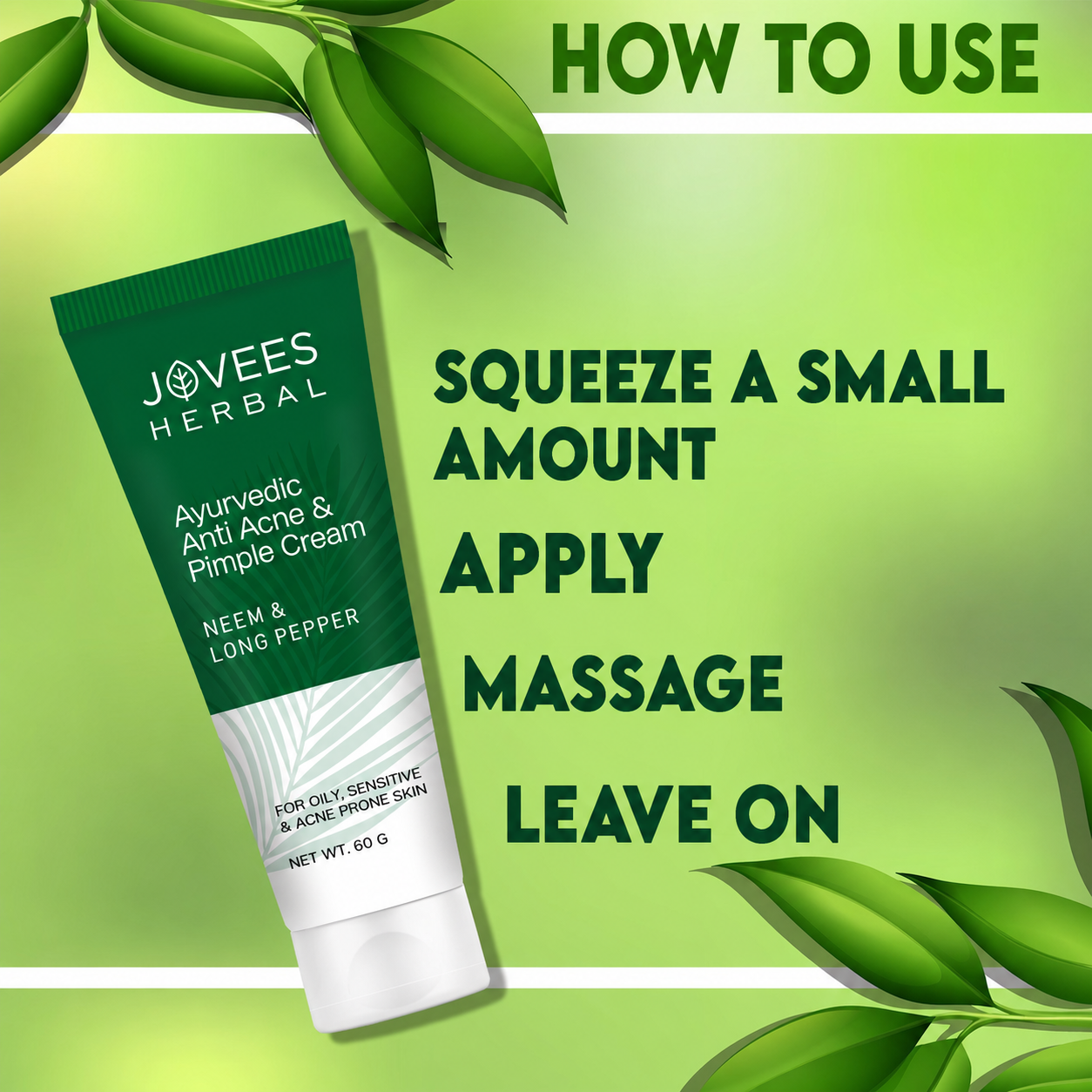 Face Treatment Cream- JOVEES Herbal's Ayurvedic Anti-Acne & Pimple Cream enriched with Neem & Long Pepper which Removes the Impurities and is suitable for Oily, Sensitive & Acne Prone Skin - 60gm