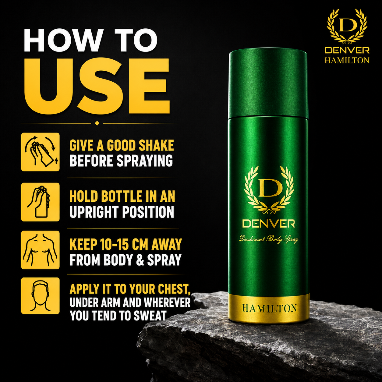 Perfumes & Deodorants- DENVER Hamilton Green Deodorant Body Spray for Long-Lasting Fragrance - 150ml