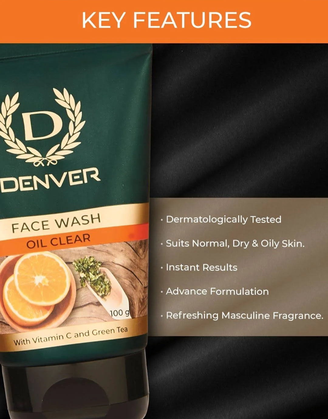 Face Wash- DENVER Oil Clear Face Wash with Vitamin-C and Green Tea 50gm