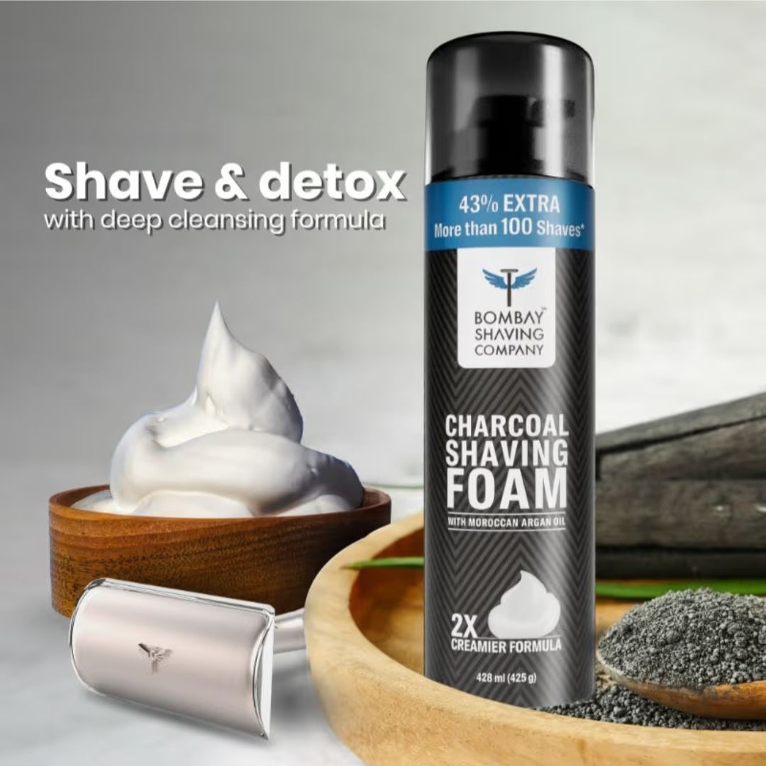 Shaving Foam- Bombay Shaving Company's Charcoal Shaving Foam enriched with Moroccan Argan Oil (2X Creamier Formula) - 425gm (including 43% Extra Free)