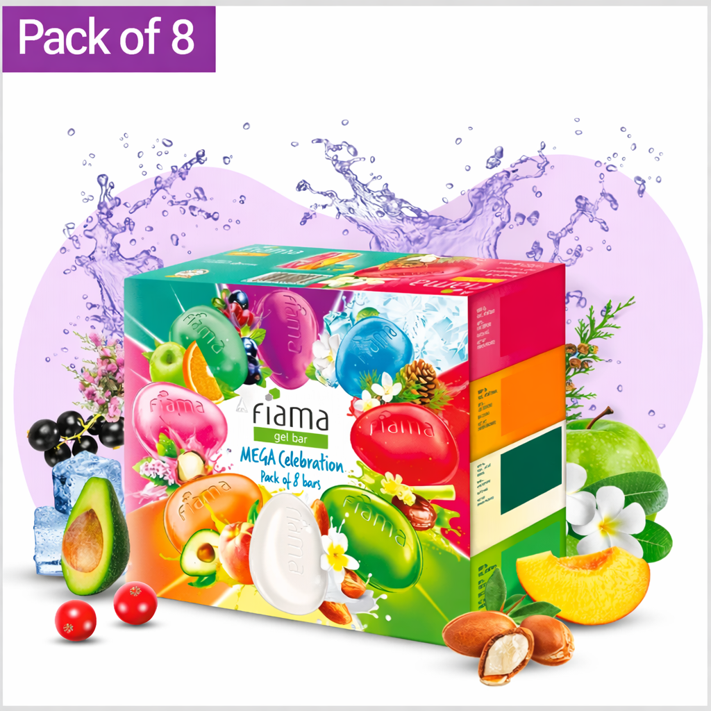 Bathing Soap- Fiama Mega Celebration Pack of 8 Gel Bar made with Natural Ingredients - 1000gm (125gm x 8)