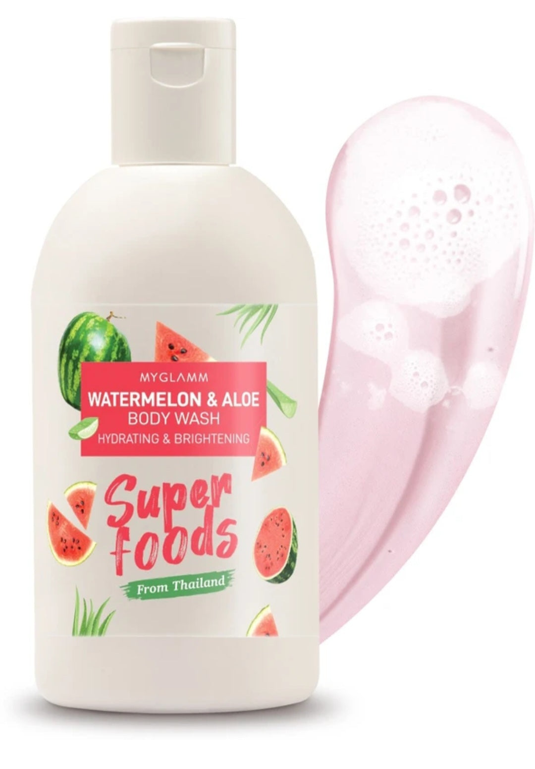 Body Wash & Shower Gel- MYGLAMM Super Foods Watermelon & Aloe Body Wash for Hydrating & Brightening with a Rich Fragrance - 250ml