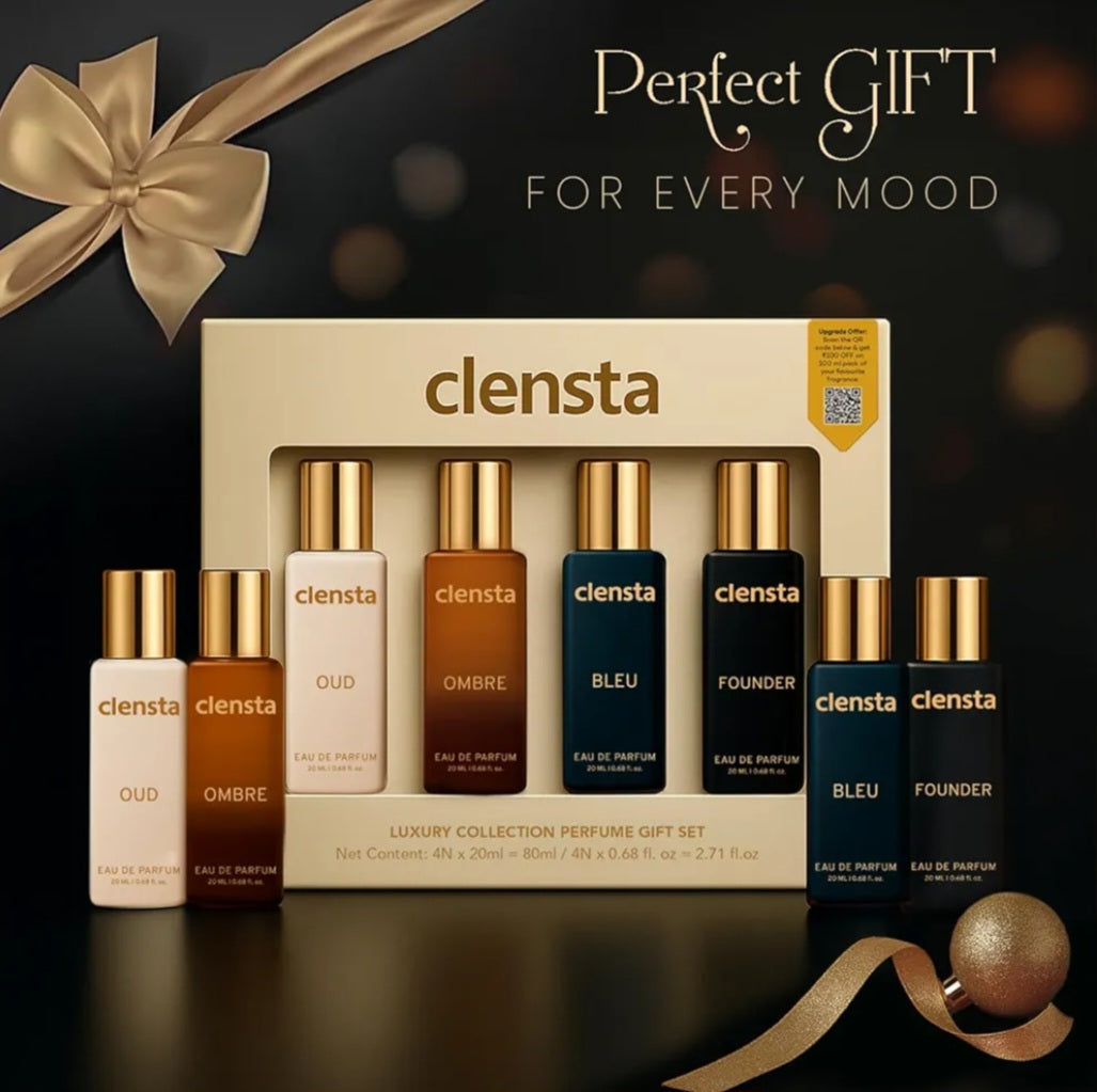Perfumes and Deodorants- Clensta Luxury Collection Perfumes Gift Set with 1. Oud, 2. Ombre, 3. Bleu and 4. Founder Fragrances - 80ml (Pack of 4×20ml)