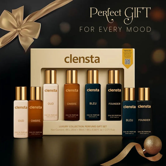 Perfumes and Deodorants- Clensta Luxury Collection Perfumes Gift Set with 1. Oud, 2. Ombre, 3. Bleu and 4. Founder Fragrances - 80ml (Pack of 4×20ml)