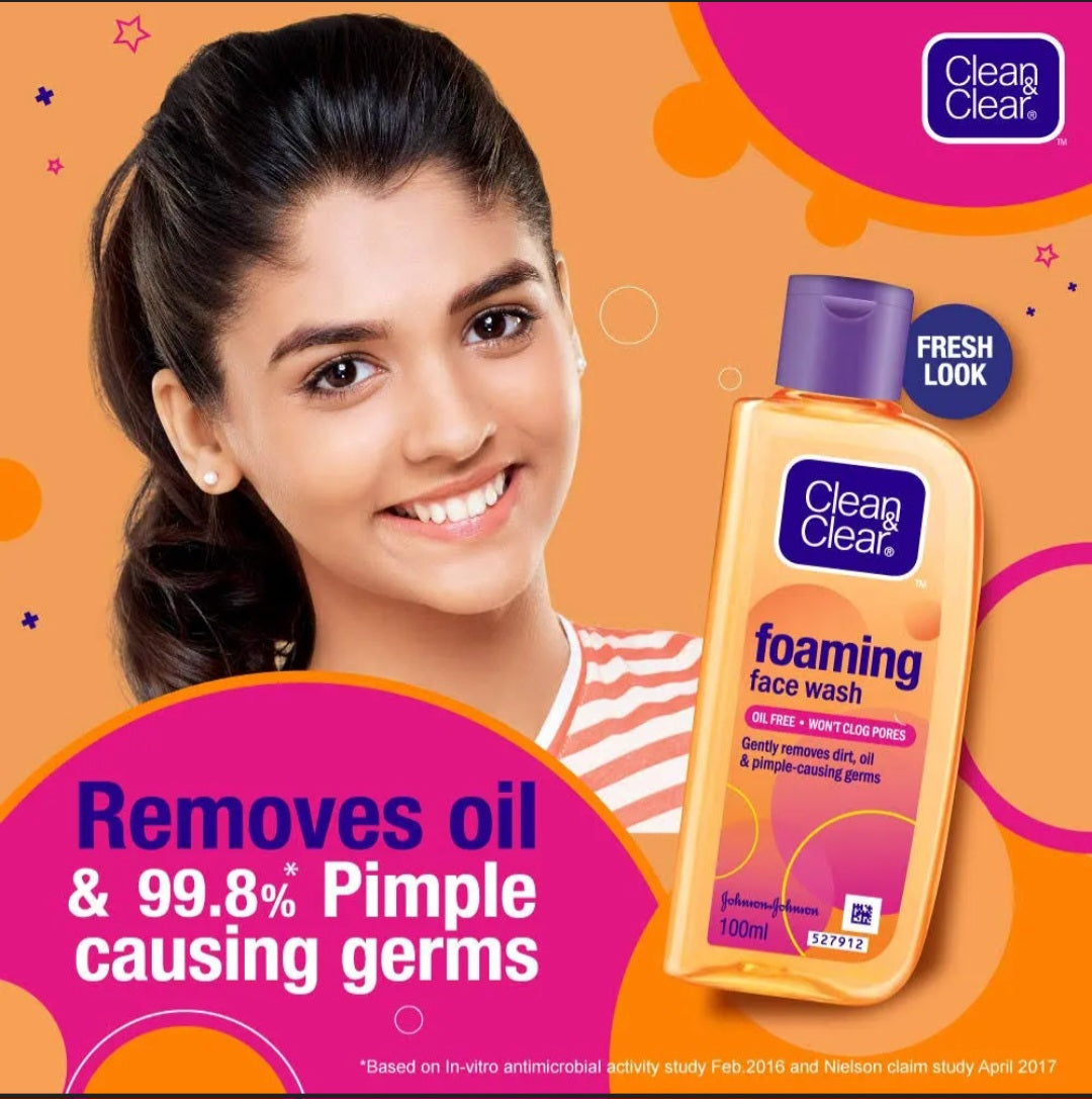 Face Wash- Clean & Clear Foaming Face Wash which is Clinically Proven to Remove Oil and Reduces Pimples in 1 Week 100ml