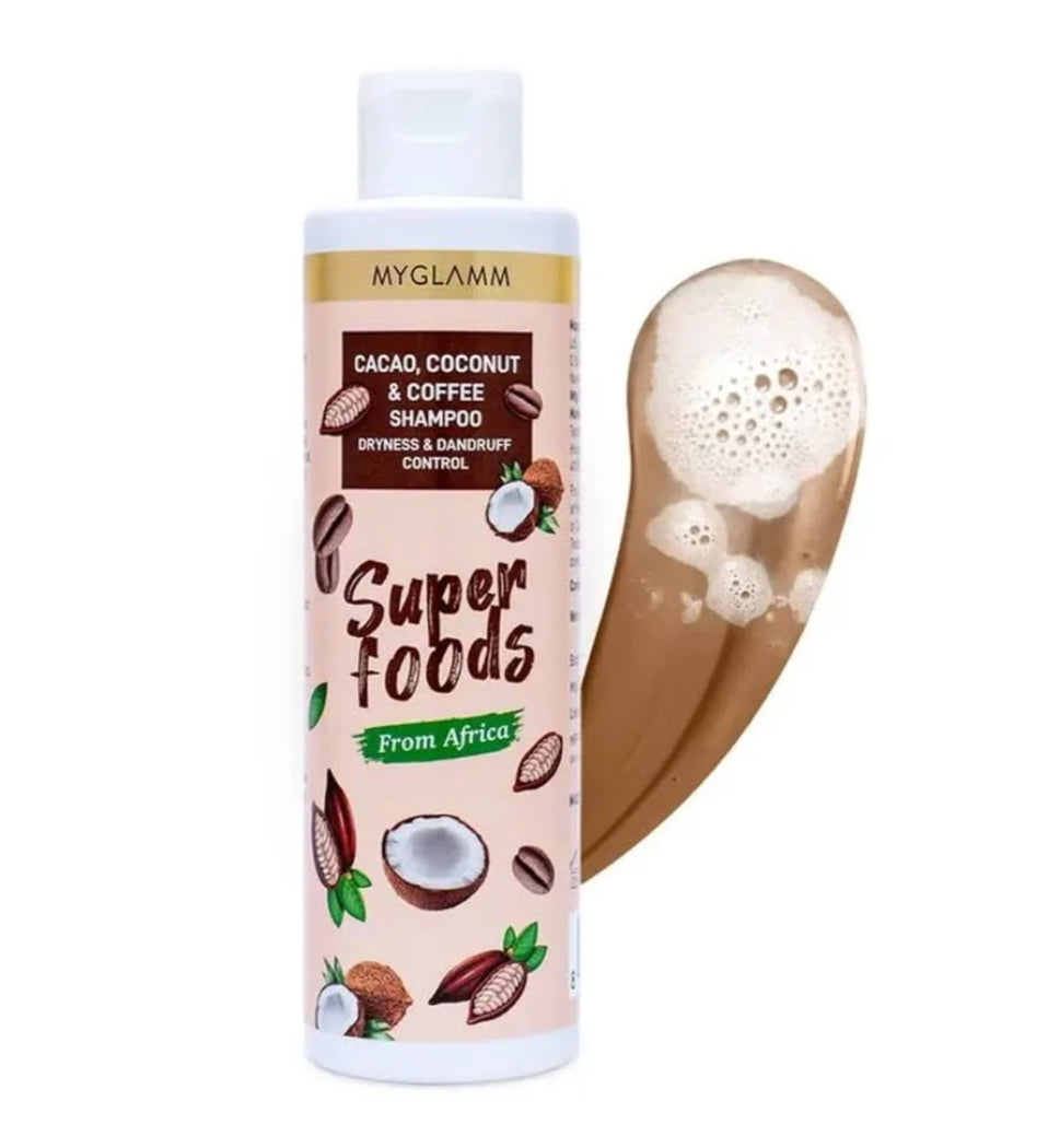 Hair Shampoo- MyGlamm Superfoods Cacao, Coconut & Coffee Shampoo which Helps Treat Dryness & Dandruff, Moisturizes the Scalp and Promotes Hair Growth - 200ml