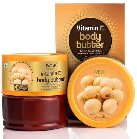 Lotions & Moisturizers- WOW VITAMIN-E Body Butter with Aloevera, Sweet Almond Oil and Shea Butter which Hydrate & Soften Rough Skin 200ml