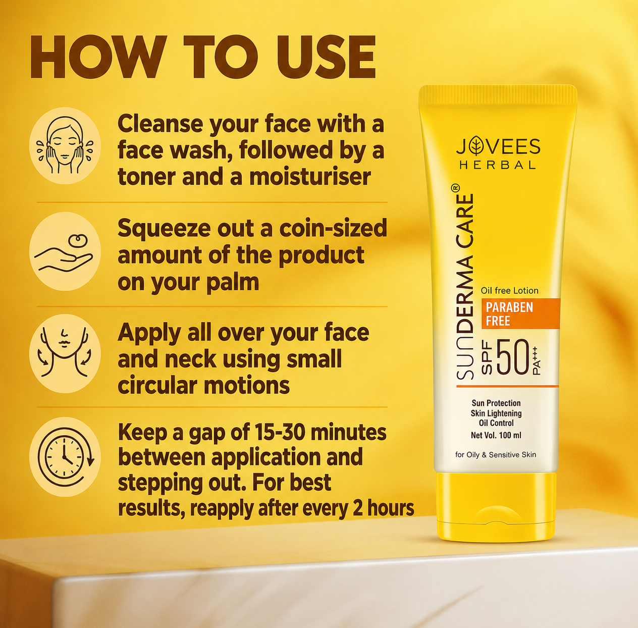 Sunscreen- JOVEES Herbal's SUNDERMA CARE Paraben Free SPF-50 PA+++ (Sun Protection) Skin Lightening & Oil Control Sunscreen Lotion suitable for Oily & Sensitive Skin- 100ml