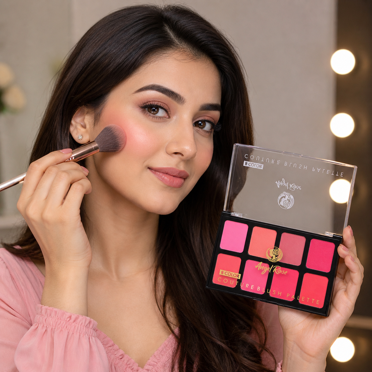Makeup Blusher- Angel Rose 8-Coloured Couture Blush Palette, which Features a Silky and Creamy Texture which gives your makeup a Flawless, Natural & Radiant Finish - 15gm