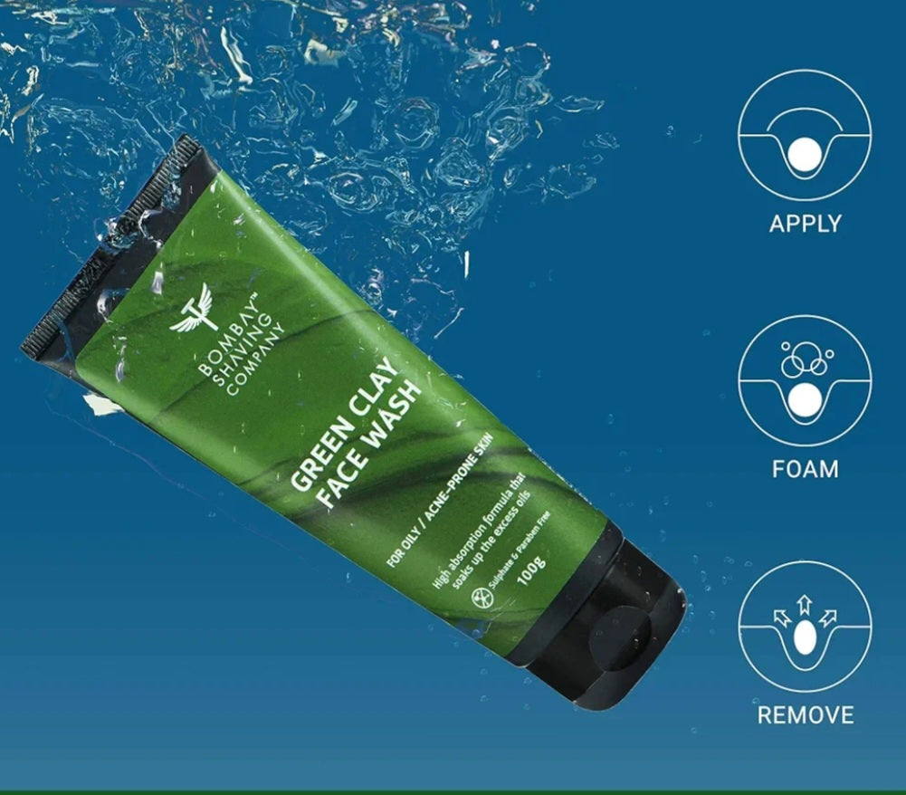 Face Wash- Bombay Shaving Company Green Clay Face Wash for Oily and Acne-Prone Skin 100gm