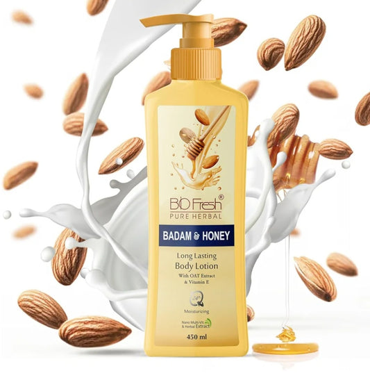 Lotions & Moisturizers- BIO FRESH HERBAL'S Badam & Honey Non-Sticky & Skin Hydrating BodyLotion (24-Hour Moisturizing) 450ml