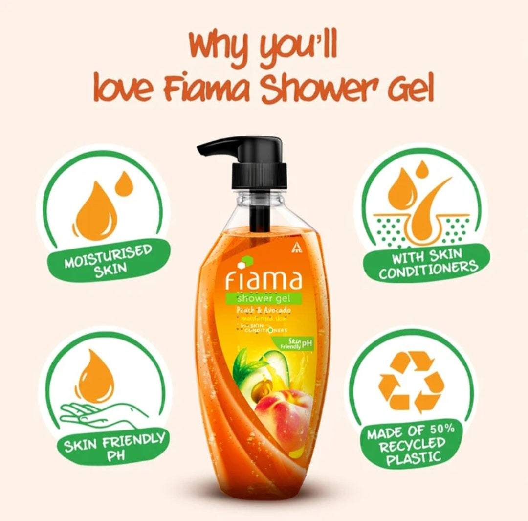 Body Wash & Shower Gel- Fiama Skin PH Friendly Shower Gel enriched with Peach & Avocado which Moisturizes and Conditioners the Skin - 500ml