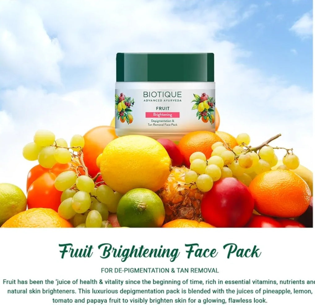 Face Pack and Face Mask- BIOTIQUE Advanced Ayurveda's Bio Fruit Face Pack for Whitening, Depigmentation & Tan Removal - 75gm
