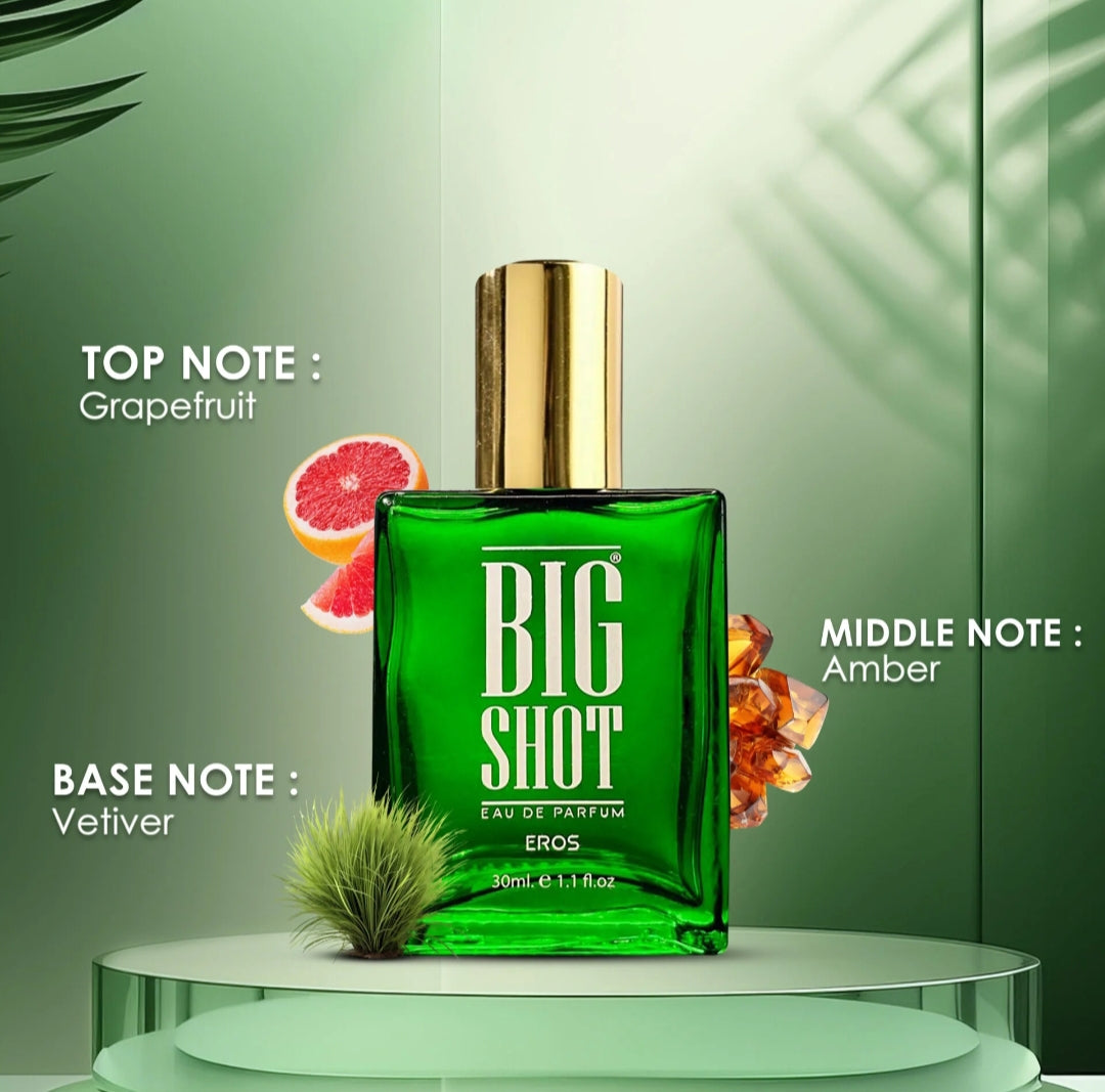 Perfumes & Deodorants- BIG SHOT 'EROS' Long-Lasting Unisex (Men & Women) EDP Perfume with Top Notes of Grapefruit, a Heart of Amber, and a Base of Vetiver - 30ml