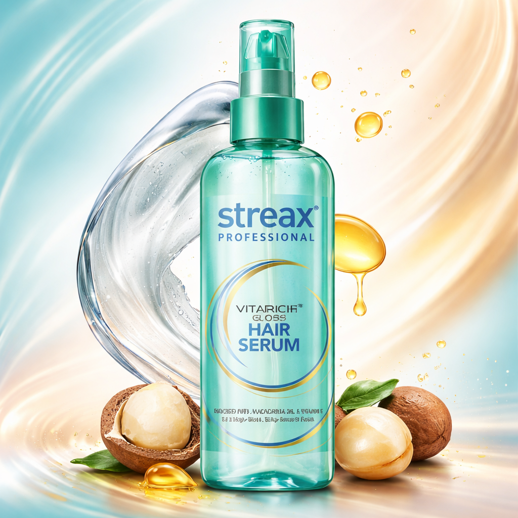 Hair Serum- Streax Professional's Vitariche Gloss Hair Serum enriched with Macadamia Oil & Vitamin-E for Glossy, Silki and Smooth Finish - 45ml