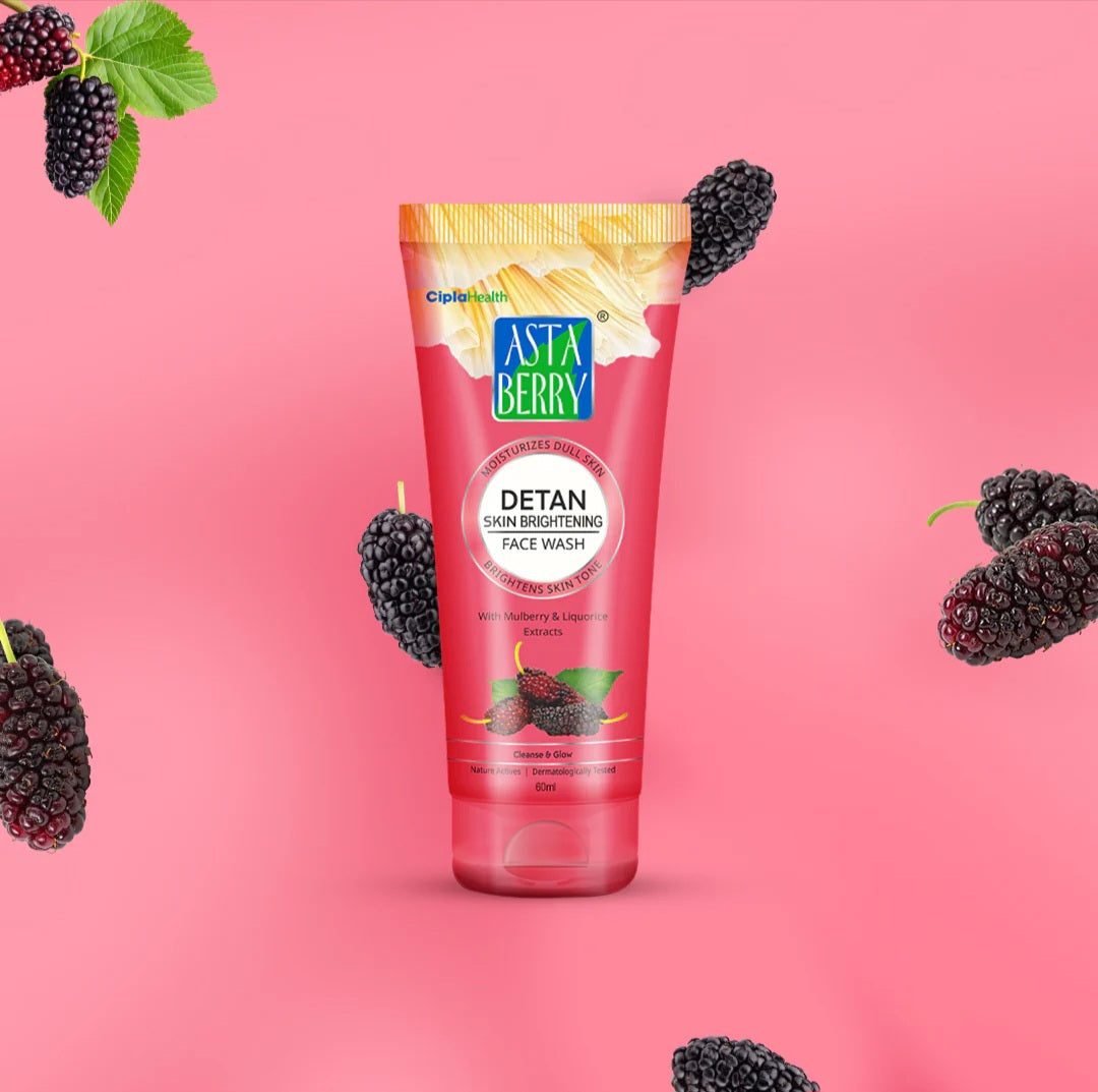 Face Wash- Asta Berry DETAN Skin Whitening Face Wash with Mulberry & Liquorice Extracts for Clean & Glowing Skin 100ml