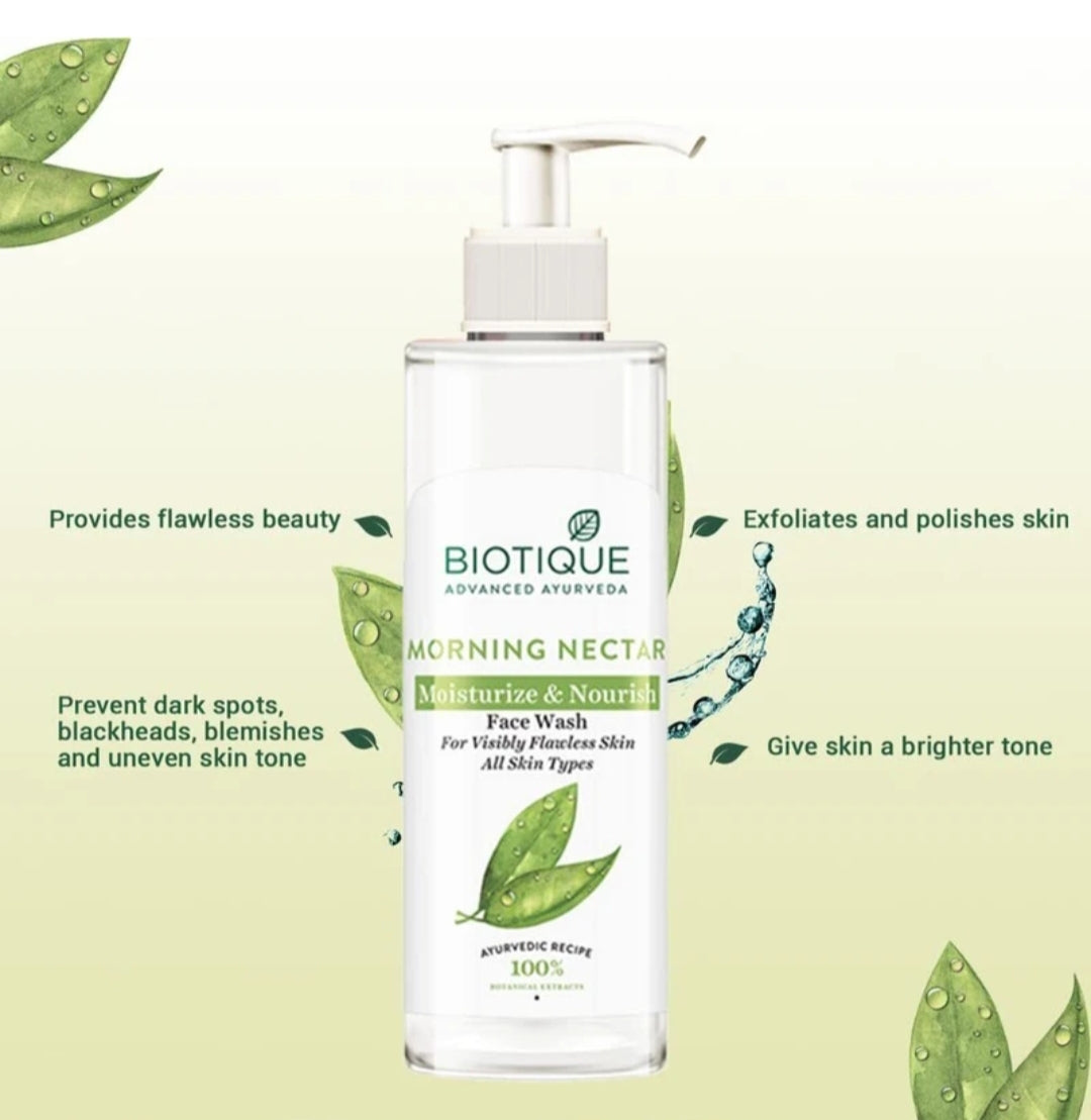 Face Wash- BIOTIQUE Bio Morning Nectar Visibly Flawless Face Wash with 100% Botanical Extracts for All Skin Types 200ml