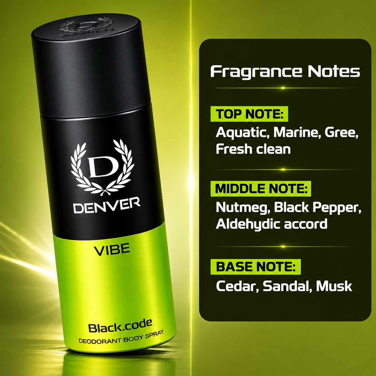 Perfumes & Deodorants- DENVER VIBE Black.Code Long-Lasting Deodorant Body Spray - 150ml
