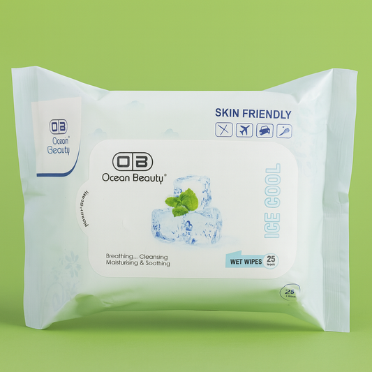 Wipes- Ocean Beauty Ice Cool Wet Wipes for Cleansing, Moisturizing, Soothing and Breathing Skin - Pack of 25 Wipes