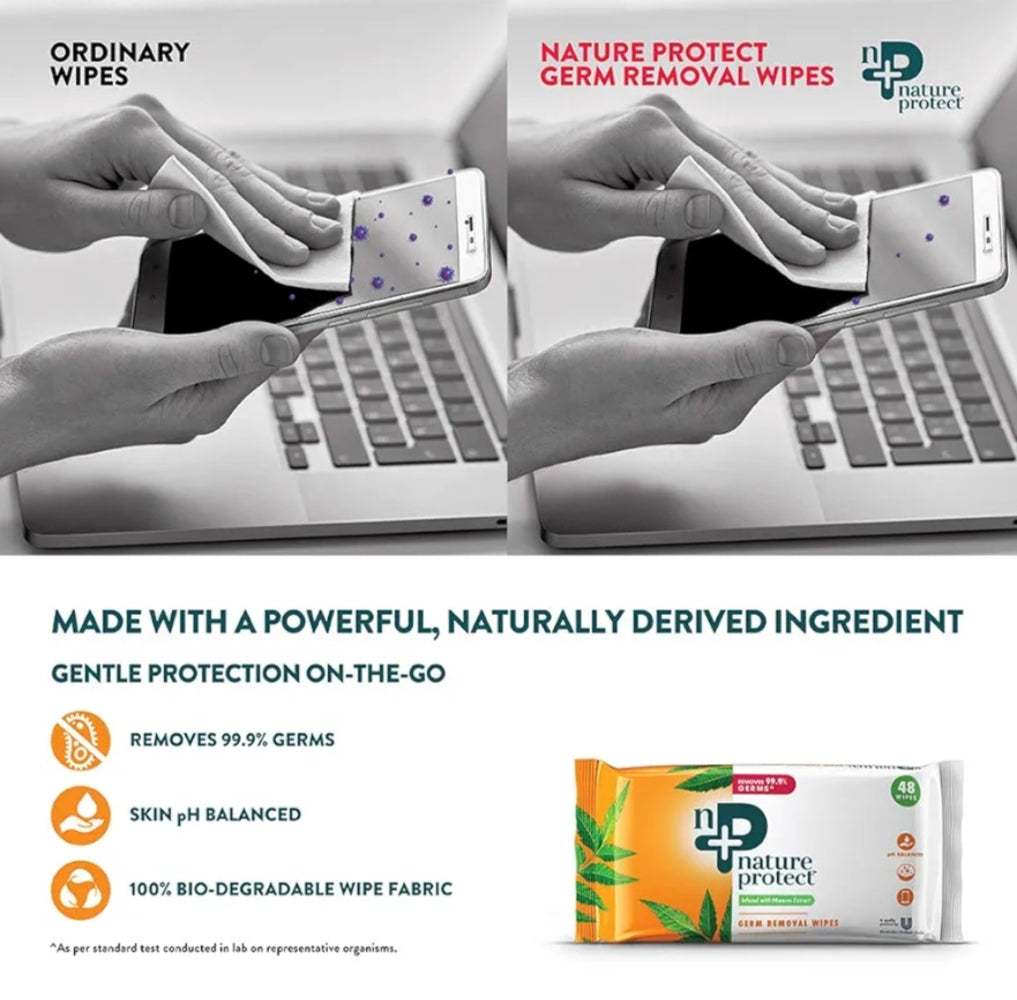 Wipes- Nature Protect's Germ Removal Wipes Infused with Neem Extract - Pack of 48 Pieces