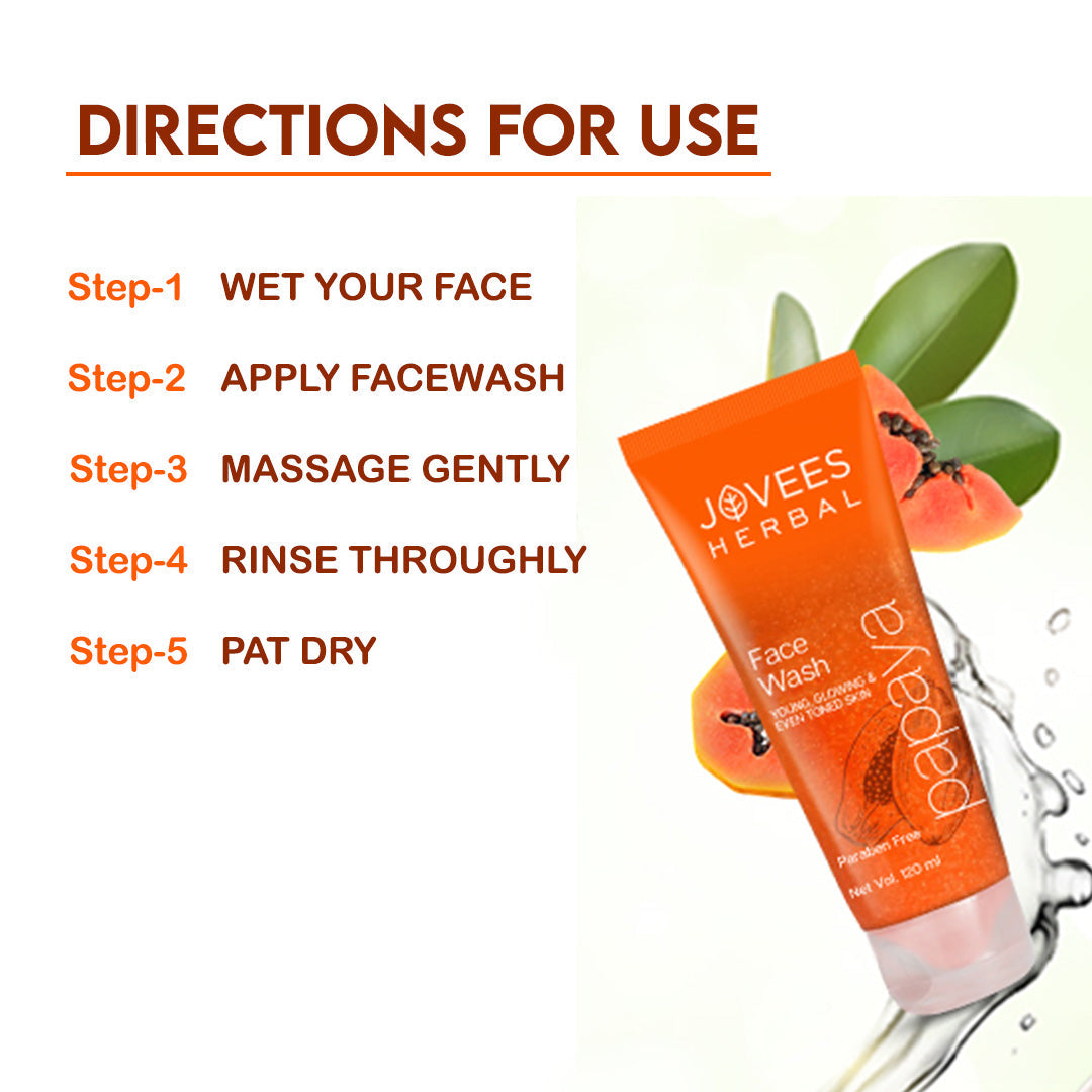 Face Wash- JOVEES Herbal's Paraben Free PAPAYA Face Wash for Young, Glowing and Even Toned Skin - 50ml
