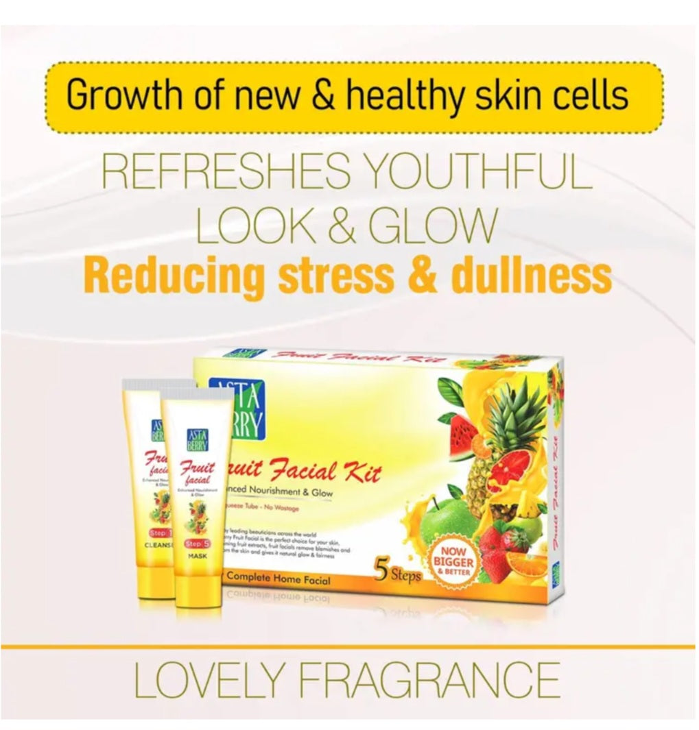 Facial Kit- Asta Berry 5 Steps (1. Cleanser,  2. Scrub, 3. Gel, 4. Creme and 5. Mask) FRUIT Facial Kit for Deep Nourishment & Care 100ml
