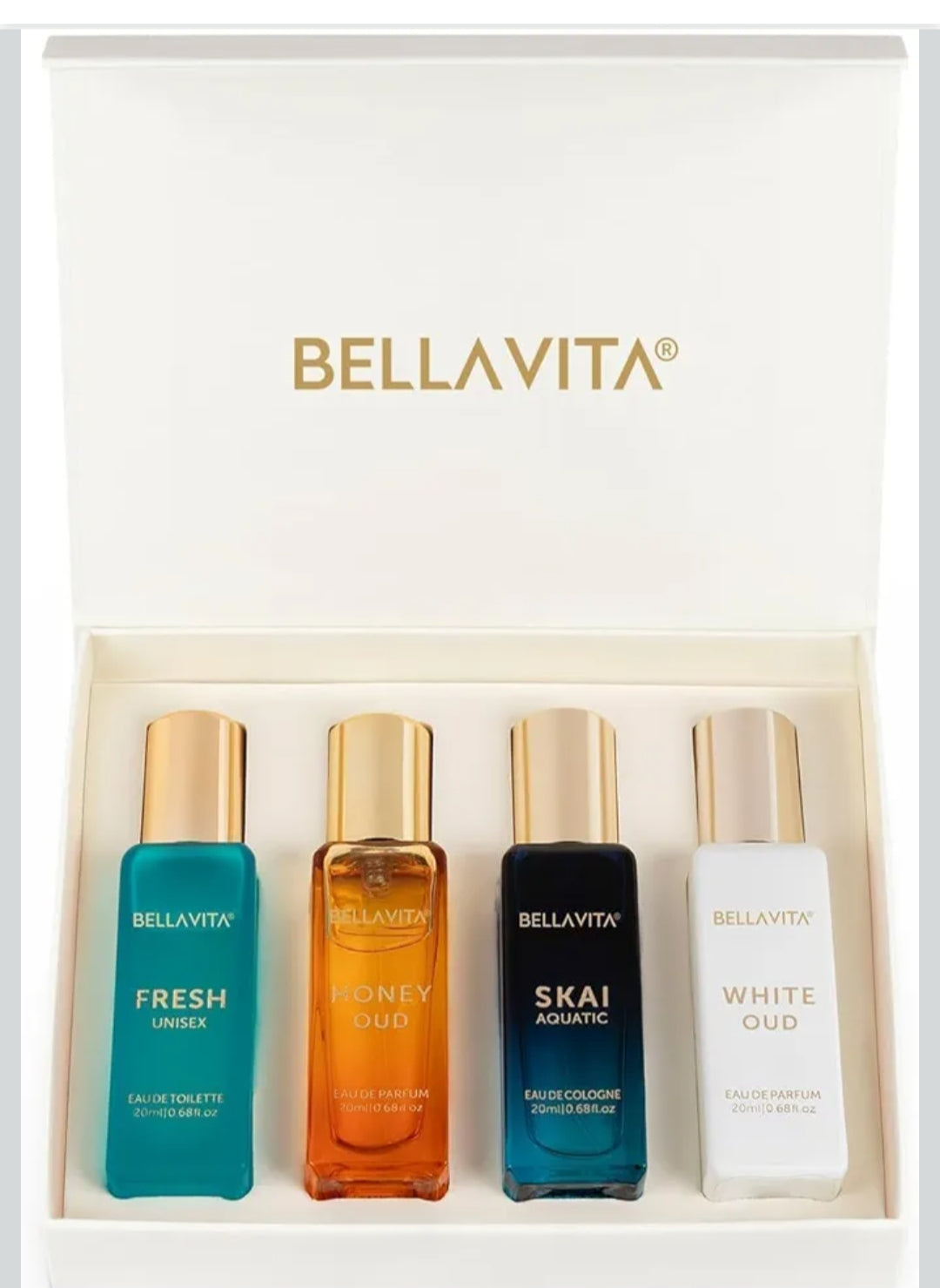 Perfumes & Deodorants- Bella Vita Luxury Long Lasting Unisex Perfume Gift Set 20mlx4 (SKAI, FRESH, WHITE OUD, HONEY OUD) for Man & Woman.