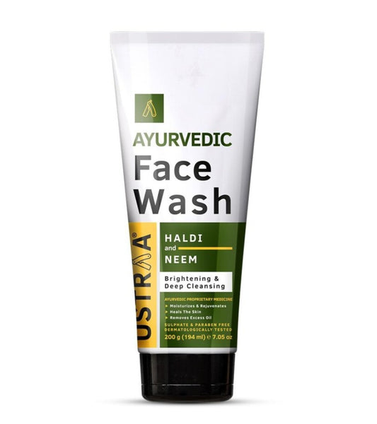 Face Wash- USTRAA Ayurvedic Face Wash enriched with Haldi and Neem for Brightening and Deep Cleansing which Moisturizes, Rejuvenates & Heals the Skin and Removes Excess Oil - 200gm