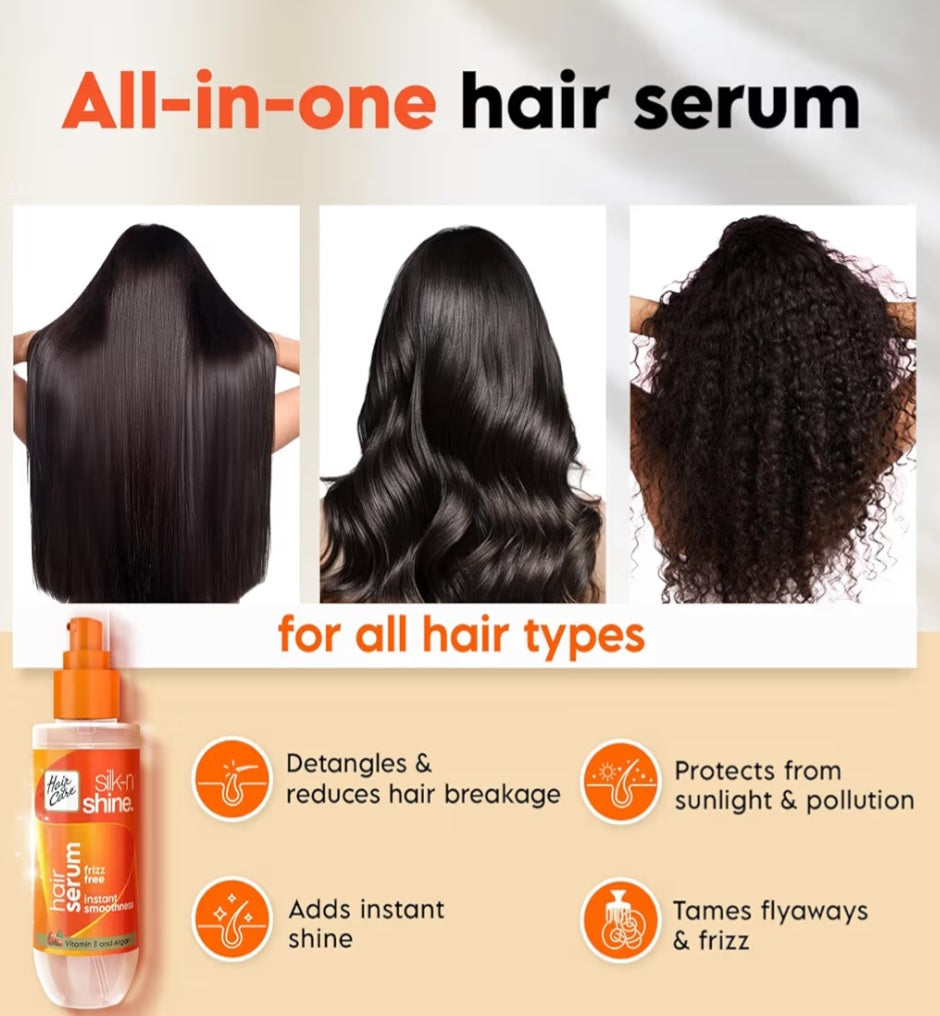 Hair Serum- Hair & Care's Silk-N-Shine Frizz Free Hair Serum enriched with Vitamin-E and Argan Oil for Instant Smoothness - 50ml