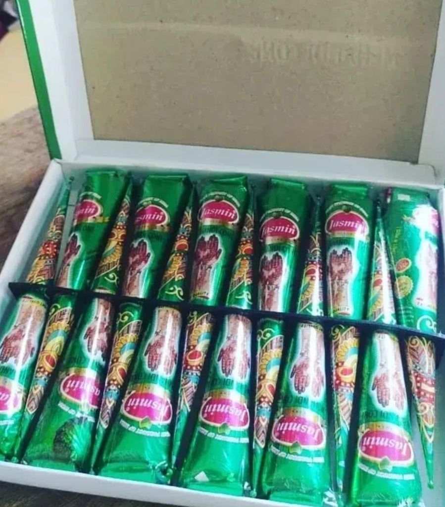 Mehandi- Jasmin Fast Staining Rich Colour Mehandi Cone Box of 12 Pieces