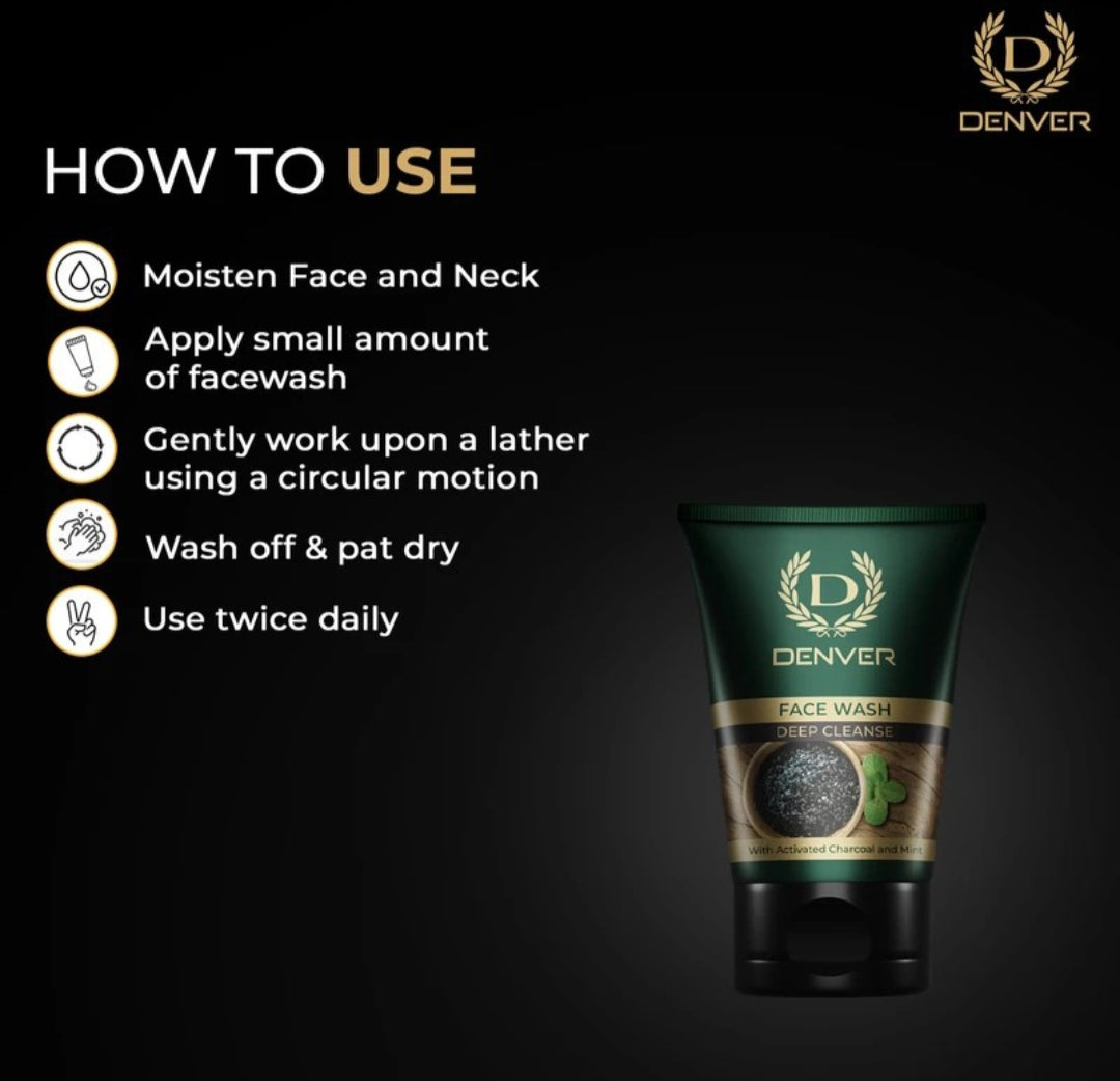 Face Wash- DENVER Deep Cleanse Face Wash with Activated Charcoal and Mint 50gm