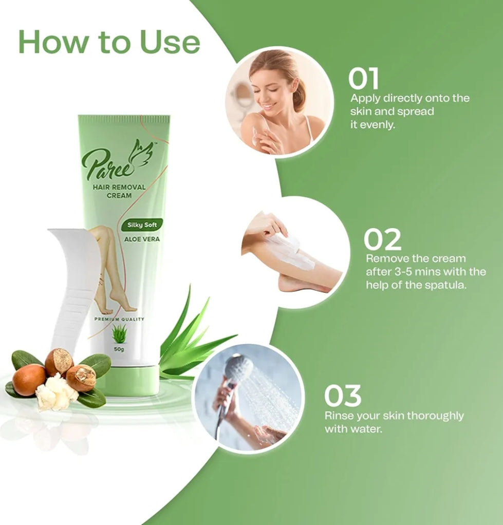 Hair Removal- Paree Premium Quality Silky Soft Hair Removal Cream with Aloe Vera suitable for all skin types 50gm