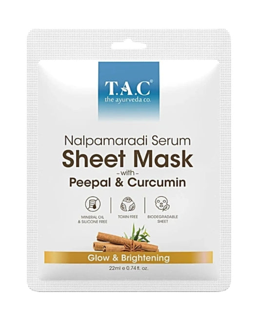 Face Sheet Mask- TAC Ayurveda's Nalpamaradi Serum Sheet Mask with Peepal & Curcumin for Glow & Brightening 22ml