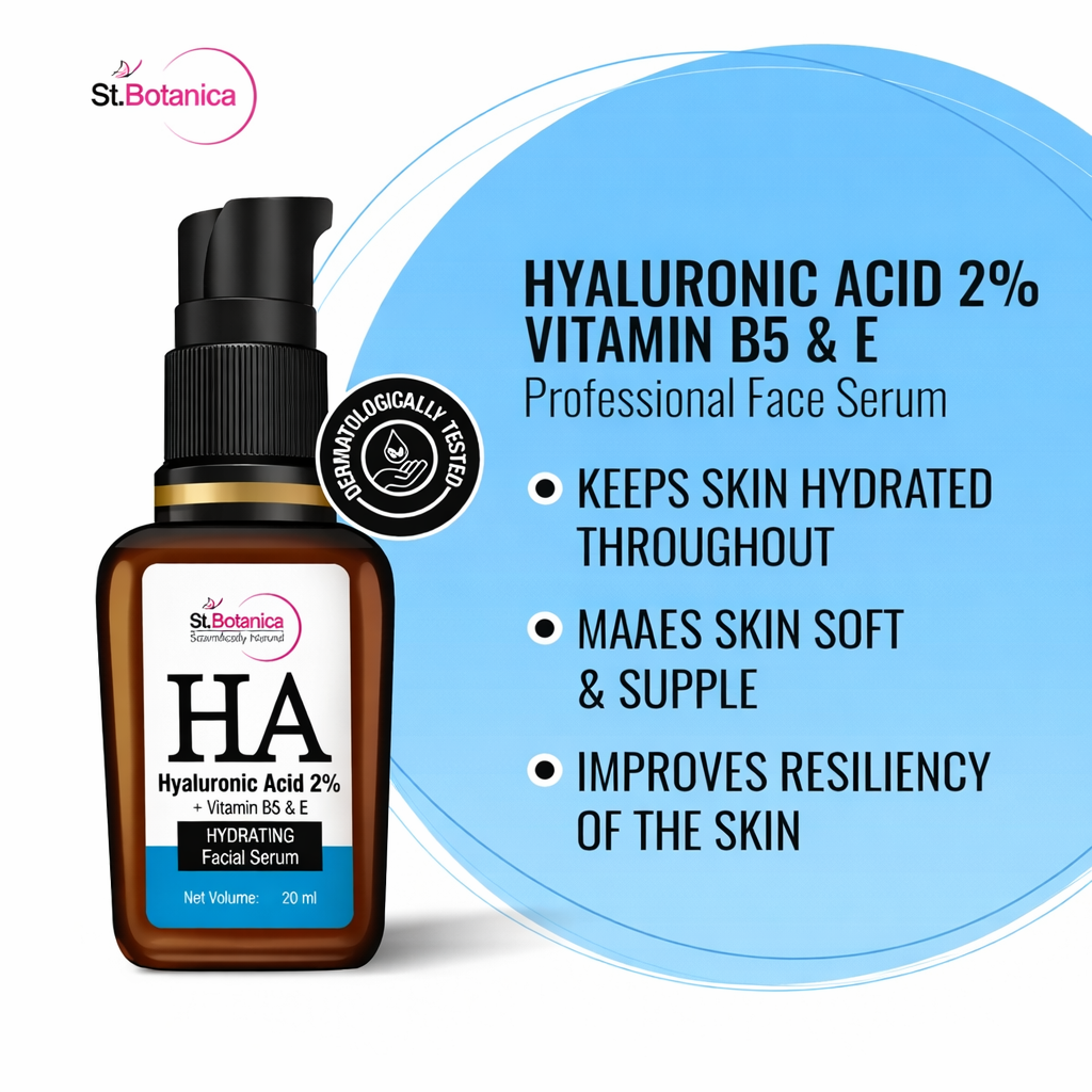Face Serum- St.Botanica HA (Hyaluronic Acid 2%) + Vitamin-B5 & Vitamin-E Hydrating Facial Serum - 20ml