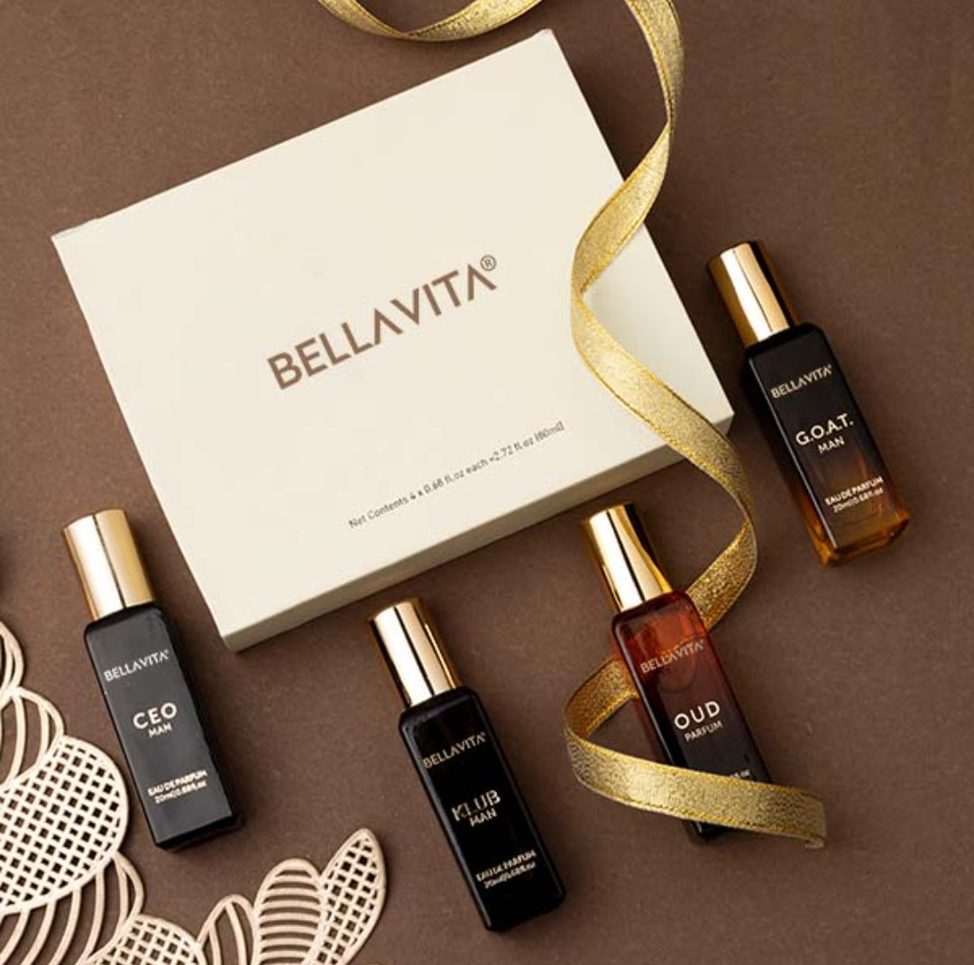 Perfumes & Deodorants- Bella Vita Luxury Long Lasting Men Perfume Gift Set 20mlx4 (KLUB, OUD, CEO, G.O.A.T)