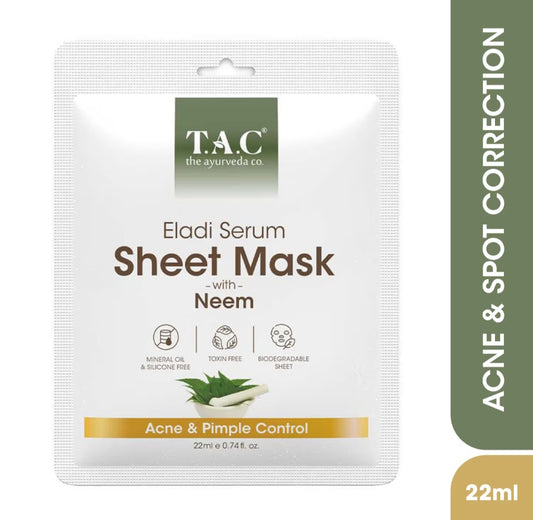 Face Sheet Mask- TAC Ayurveda's Eladi Serum Sheet Mask with Power of Neem which Controls Acne & Pimple 22ml